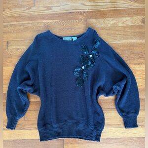 Linda Thompson Black Sweater with Floral Accents